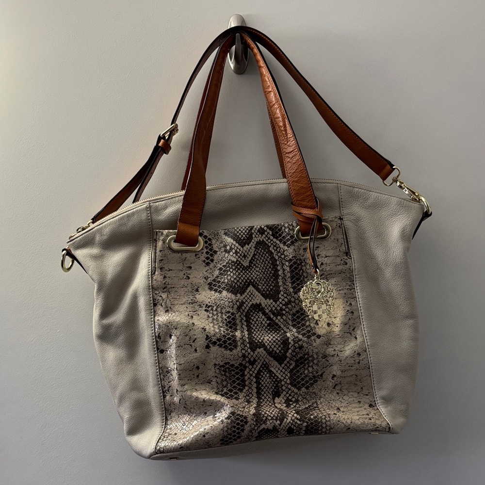 Vince Camuto Gray and Brown Snake Print Tote